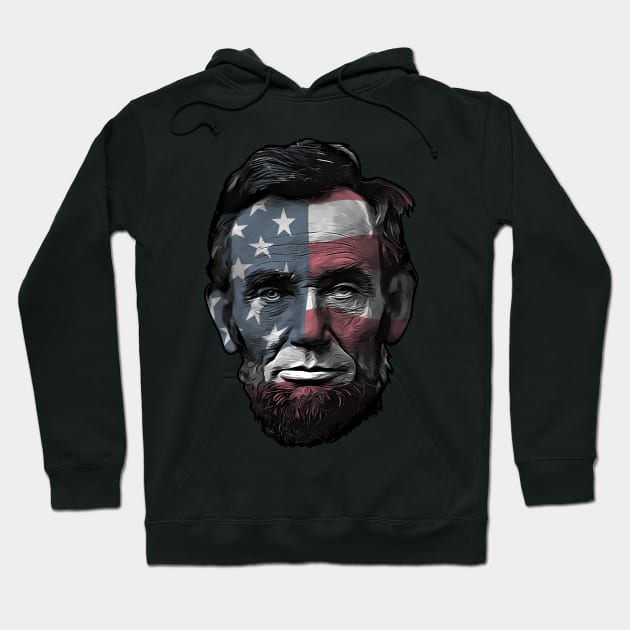 President Abraham Abe Lincoln with USA Flag Overlay Hoodie by hobrath